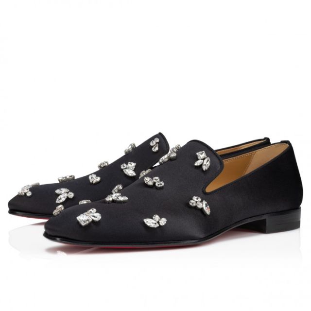 Christian Louboutin Dandelion Queenie Loafers Crepe Satin Strass Queeny Black