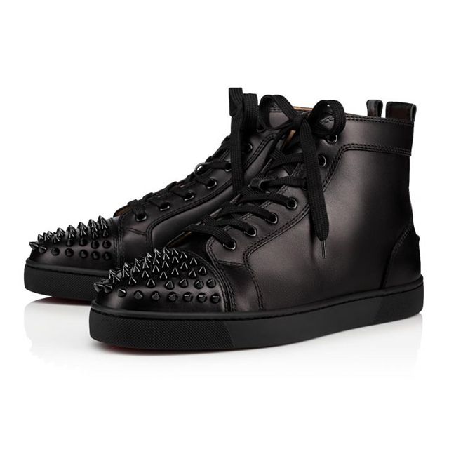 Christian Louboutin High-top Louis Spikes Black Calf Sneaker