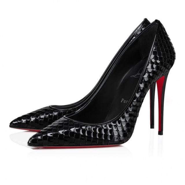 Christian Louboutin Kate 100 Mm Pumps Embossed Patent Calf Leather Birdy Black