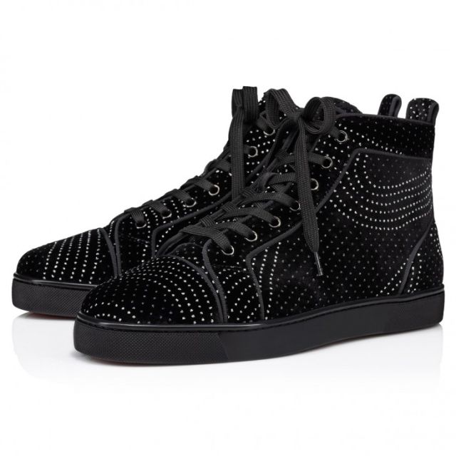 Christian Louboutin Louis High-Top Sneakers Velvet River Calf Leather Black