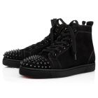 Christian Louboutin High-top Lou Spikes Black/black/bk Suede Sneaker 